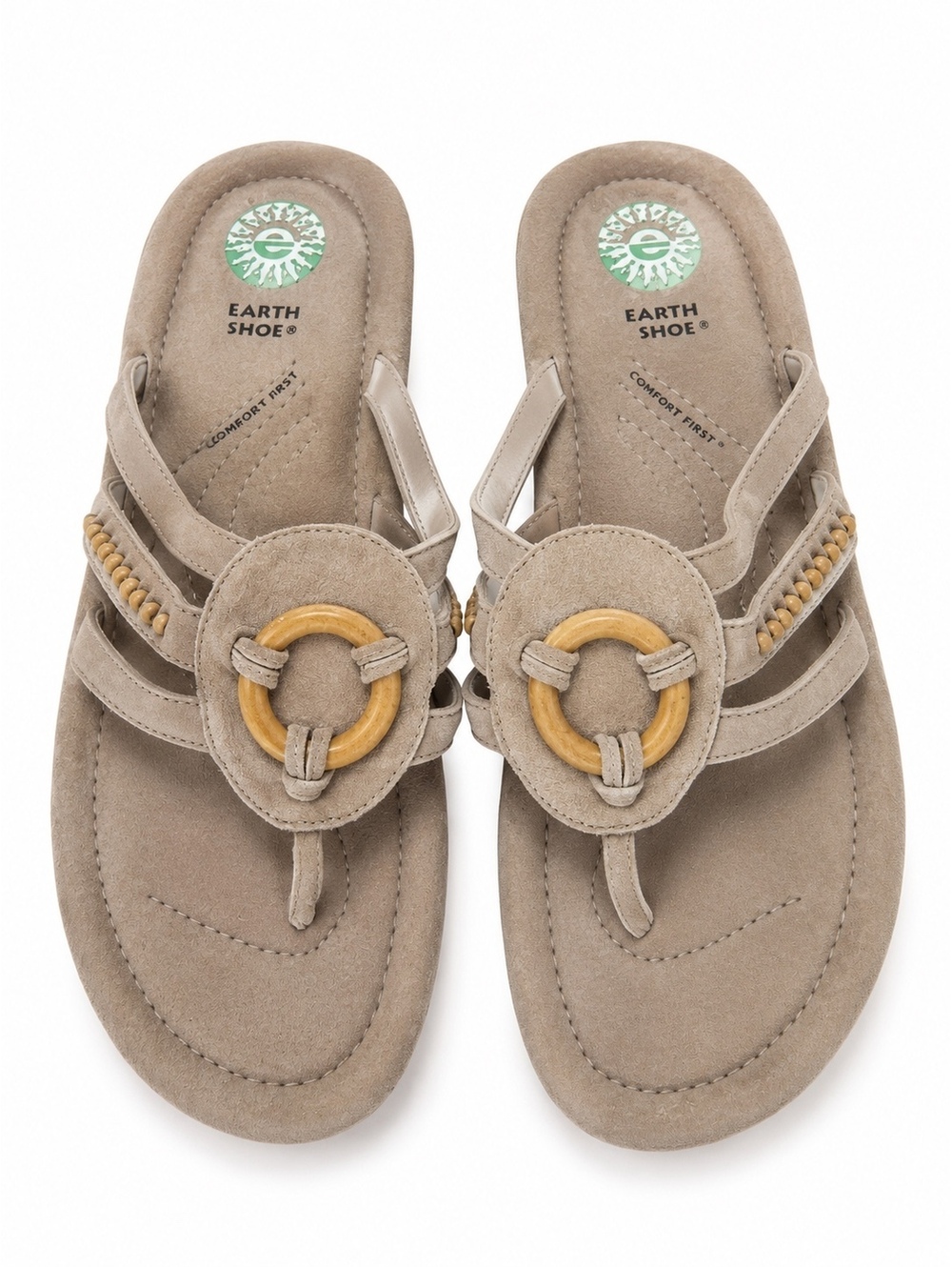 Earth Shoes Pueblo Leather Thong Sandals Womens 9 Taupe Comfort NWT